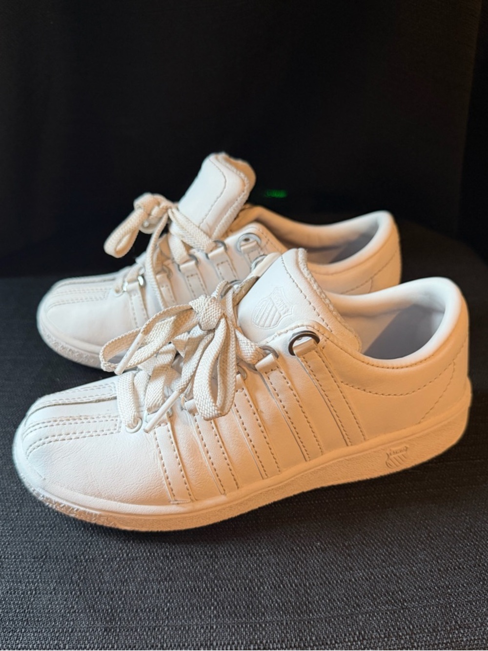 K-Swiss White Kids Leather Lace-Up Sneakers - Picture 8 of 11